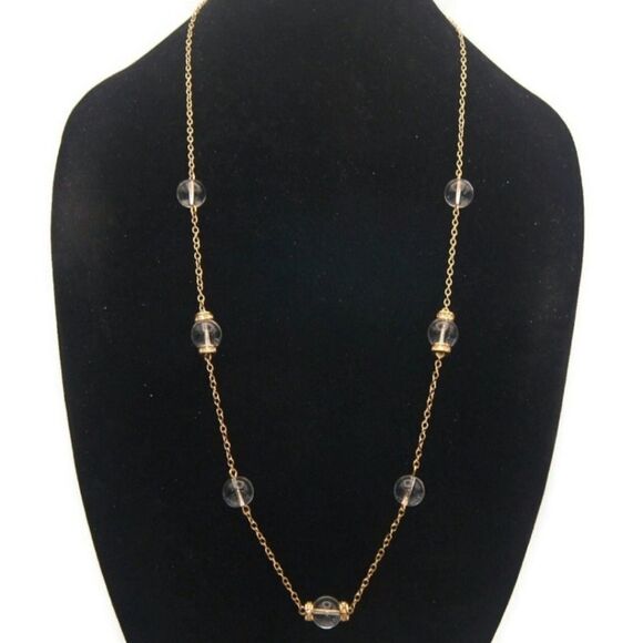VTG J CREW GOLD TONE CLEAR GLASS BEADS & RHINESTONES 32" NECKLACE EXCELLENT COND - Picture 10 of 13